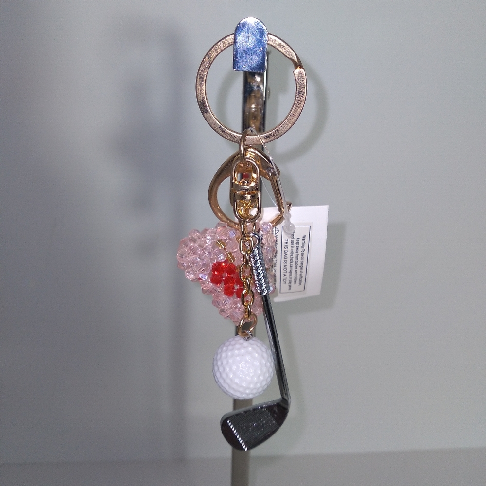 Golf Club Keychain/Purse Charm with Heart and Ball Charms